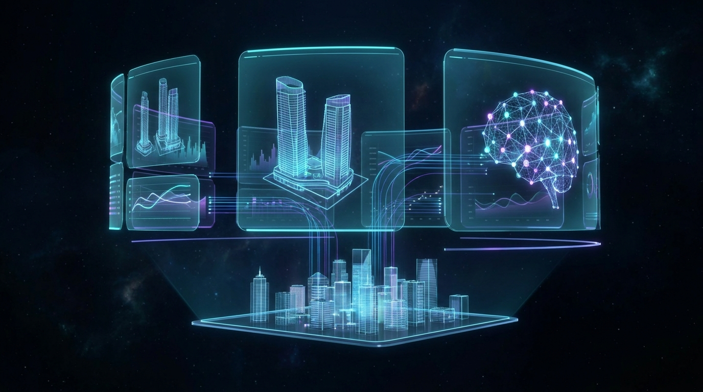 SND Robot 24/7 holographic AI dashboard showing property shortlists and client analysis
